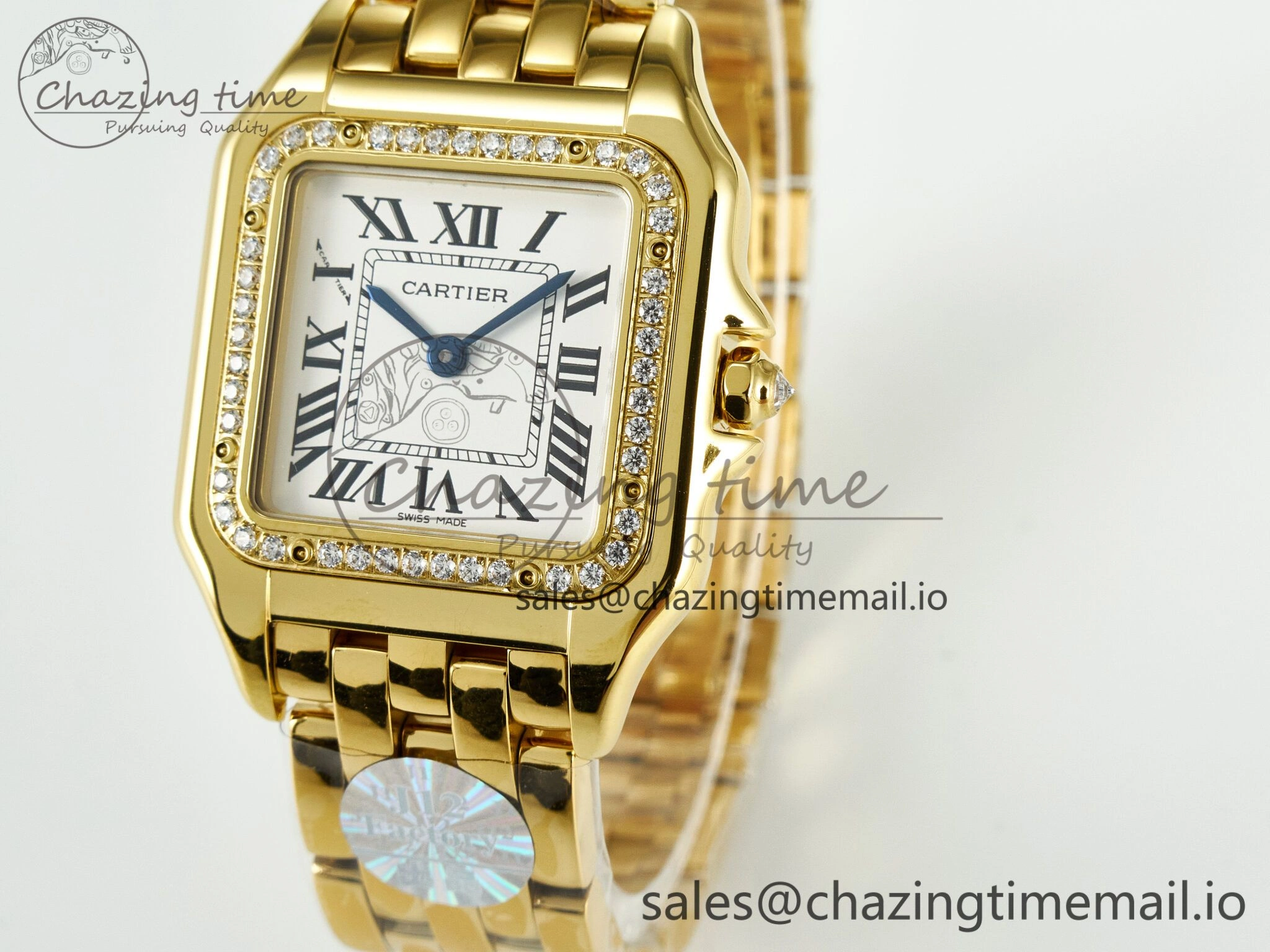 Neat Panthère Secrete Ladies 27mm YG J12F 1:1 Best Edition White Dial Diamonds Bezel on YG Bracelet Ronda Quartz 5848