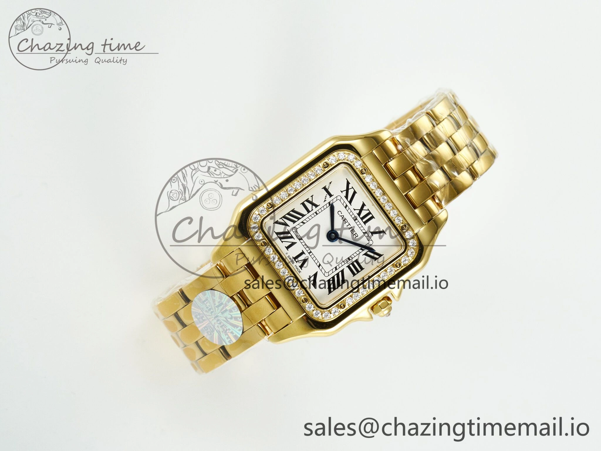 Neat Panthère Secrete Ladies 27mm YG J12F 1:1 Best Edition White Dial Diamonds Bezel on YG Bracelet Ronda Quartz 5848