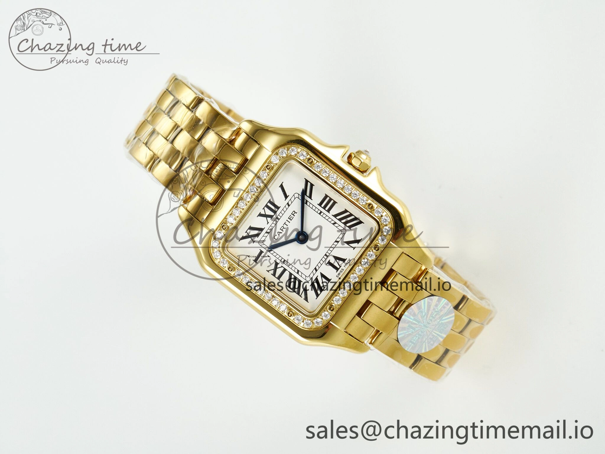 Neat Panthère Secrete Ladies 27mm YG J12F 1:1 Best Edition White Dial Diamonds Bezel on YG Bracelet Ronda Quartz 5848