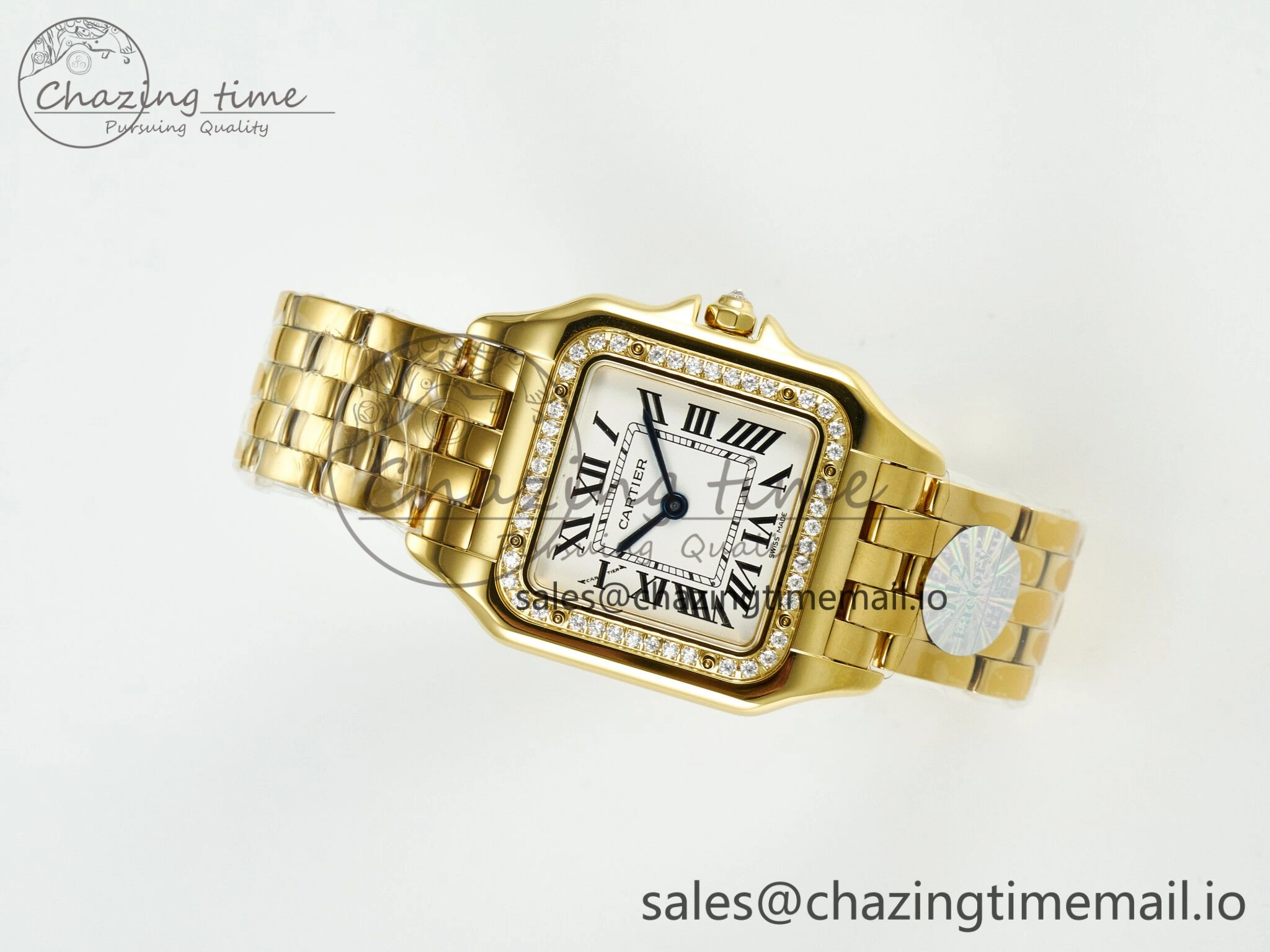 Neat Panthère Secrete Ladies 27mm YG J12F 1:1 Best Edition White Dial Diamonds Bezel on YG Bracelet Ronda Quartz 5848