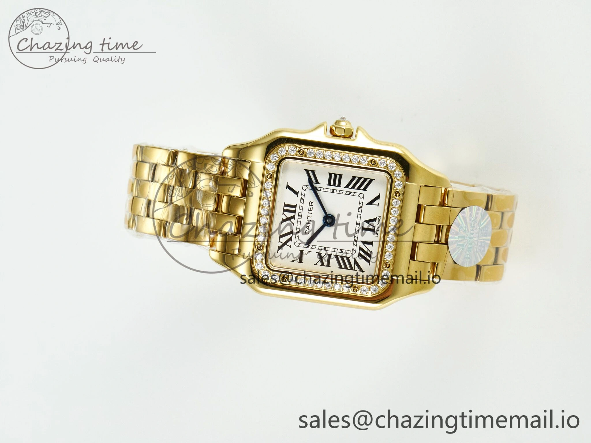 Neat Panthère Secrete Ladies 27mm YG J12F 1:1 Best Edition White Dial Diamonds Bezel on YG Bracelet Ronda Quartz 5848