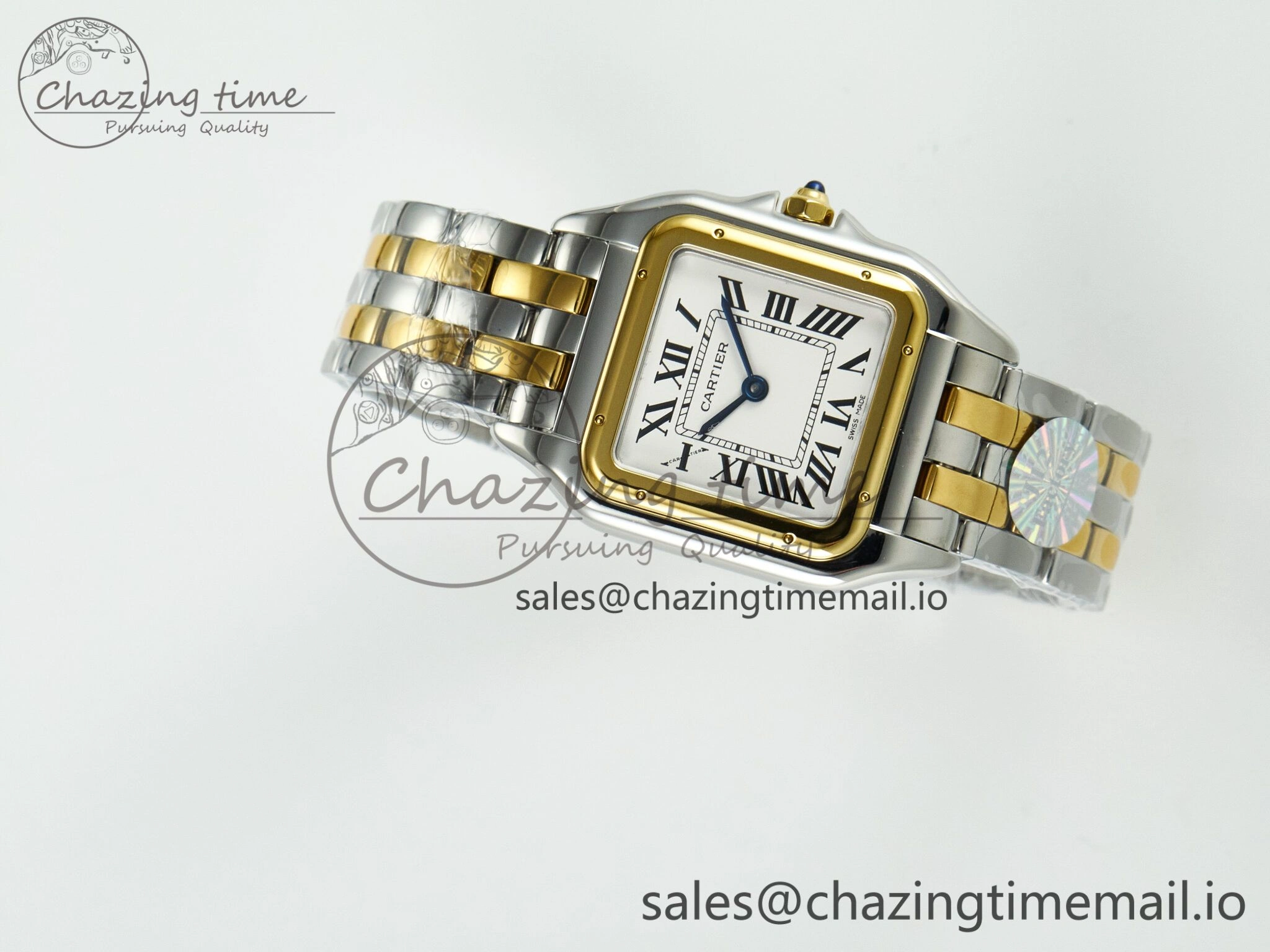 Panthère Secrete Ladies 27mm YG J12F 1:1 Best Edition White Dial Diamonds Bezel on YG Bracelet Ronda Quartz Stretchable 5846
