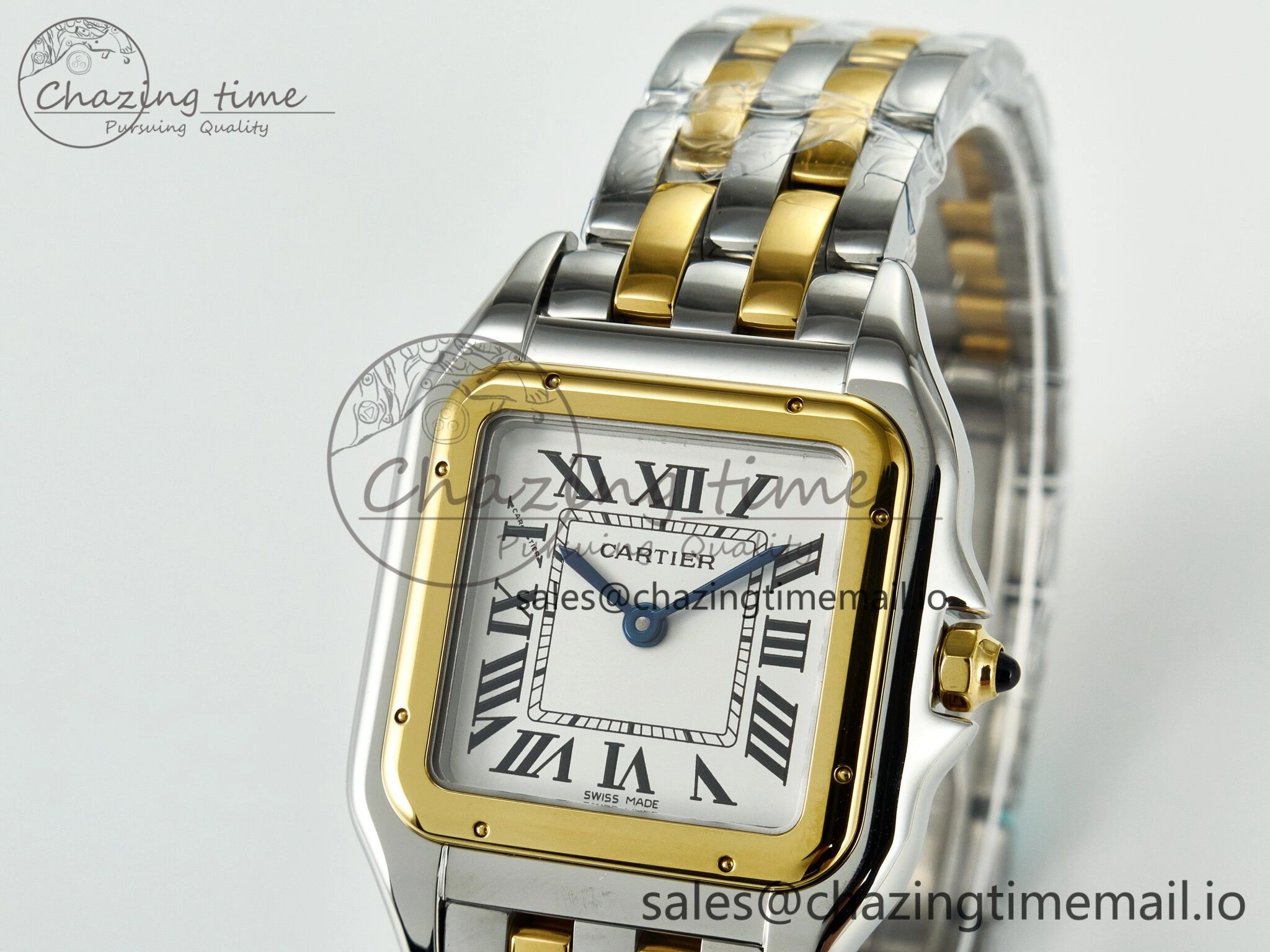 Panthère Secrete Ladies 27mm YG J12F 1:1 Best Edition White Dial Diamonds Bezel on YG Bracelet Ronda Quartz Stretchable 5846