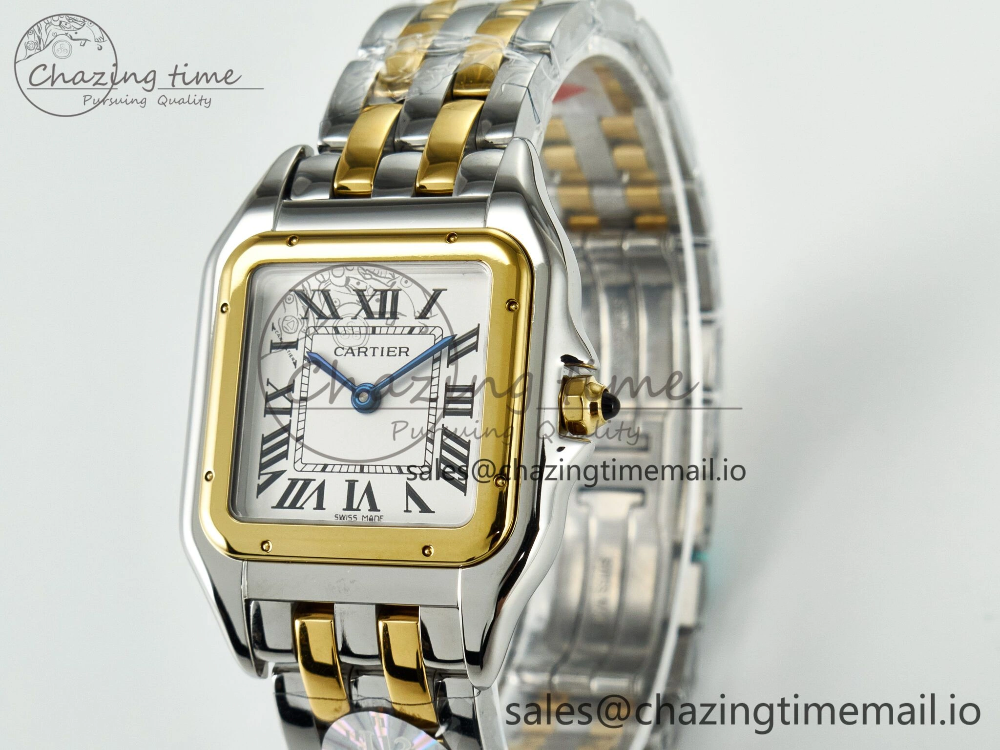 Panthère Secrete Ladies 27mm YG J12F 1:1 Best Edition White Dial Diamonds Bezel on YG Bracelet Ronda Quartz Stretchable 5846
