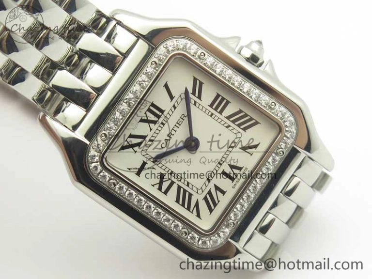 Panthère Secrete Ladies SS GF 1:1 Best Edition White Dial Diamonds Bezel on SS Bracelet Ronda Quartz Tailored 6207