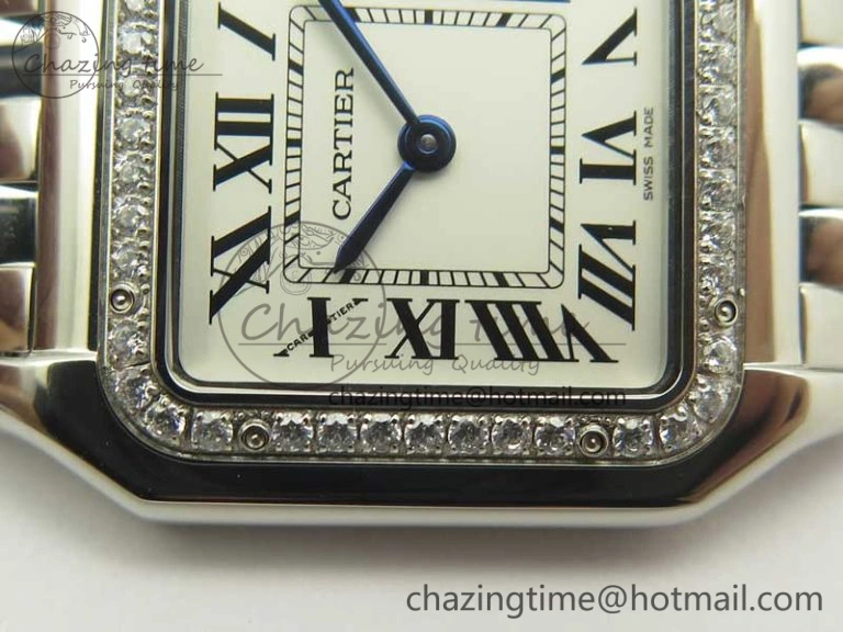 Panthère Secrete Ladies SS GF 1:1 Best Edition White Dial Diamonds Bezel on SS Bracelet Ronda Quartz Tailored 6207