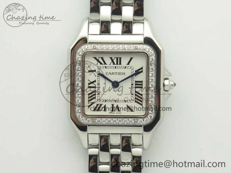 Panthère Secrete Ladies SS GF 1:1 Best Edition White Dial Diamonds Bezel on SS Bracelet Ronda Quartz WellDesigned 10681