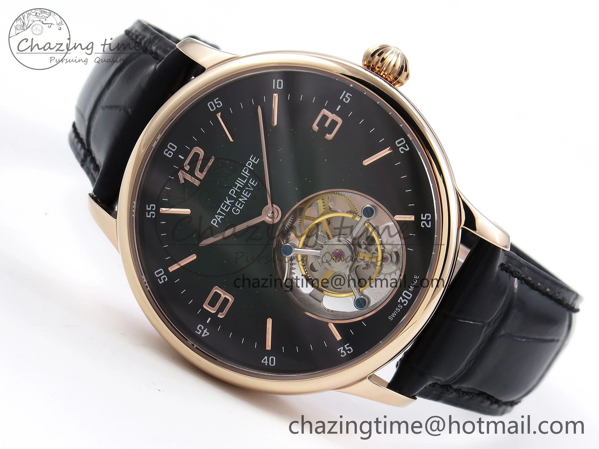 Premium Patek Philippe Tourbillon RG RMSF Edition Dark Green Dial on Black Leather Strap 8735