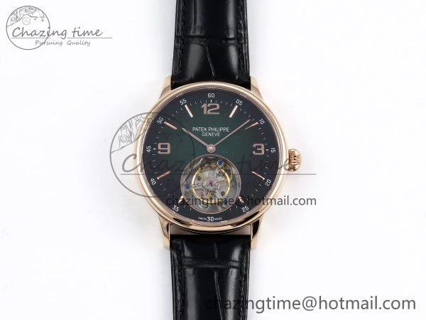 Premium Patek Philippe Tourbillon RG RMSF Edition Dark Green Dial on Black Leather Strap 8735