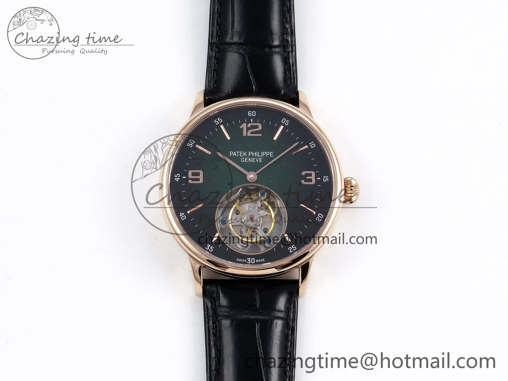 Premium Patek Philippe Tourbillon RG RMSF Edition Dark Green Dial on Black Leather Strap 8735