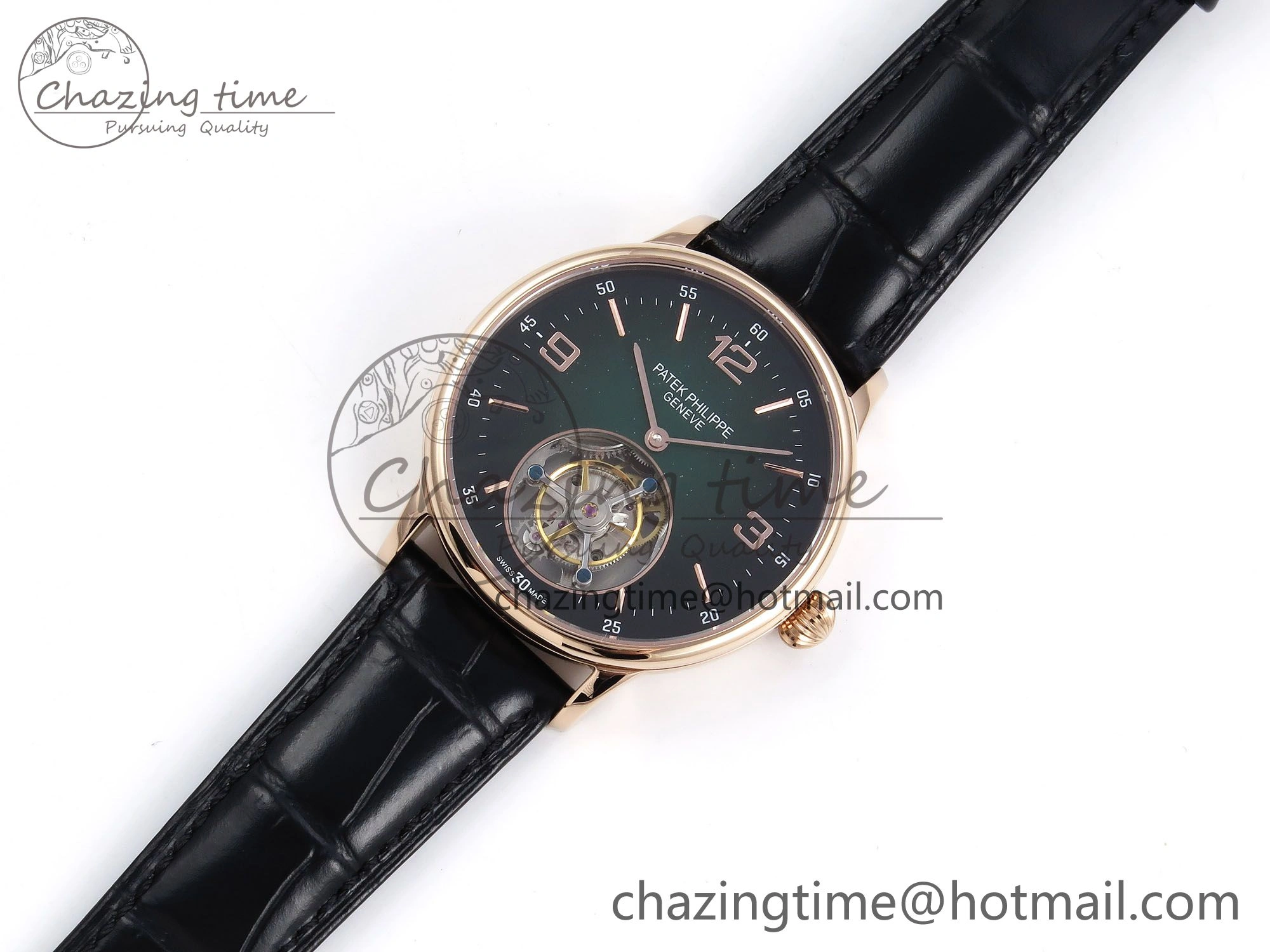 Premium Patek Philippe Tourbillon RG RMSF Edition Dark Green Dial on Black Leather Strap 8735