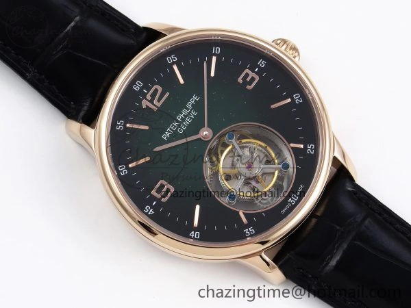 Premium Patek Philippe Tourbillon RG RMSF Edition Dark Green Dial on Black Leather Strap 8735