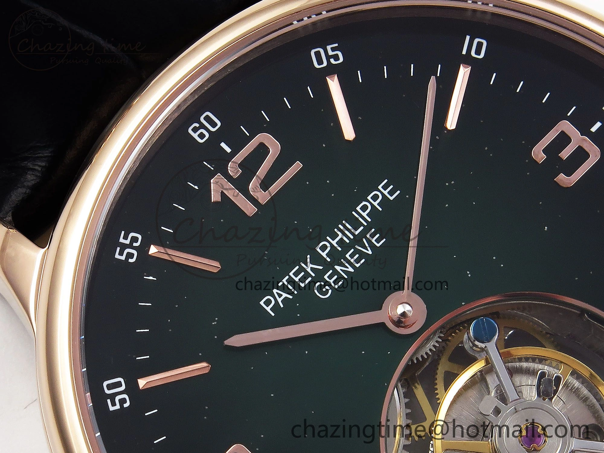 Premium Patek Philippe Tourbillon RG RMSF Edition Dark Green Dial on Black Leather Strap 8735