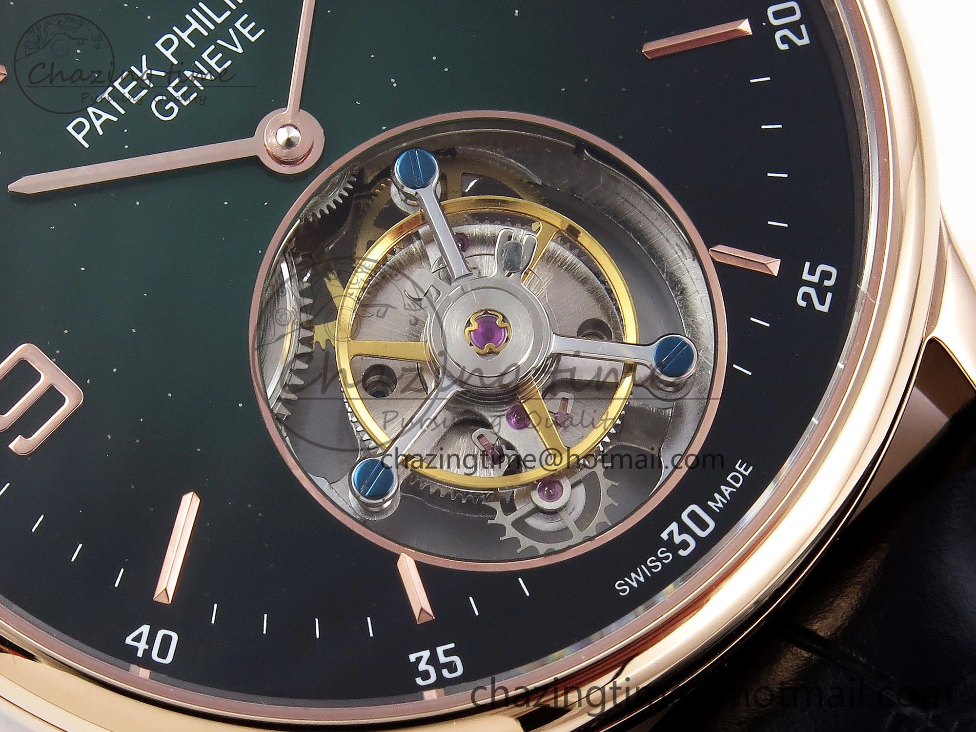Premium Patek Philippe Tourbillon RG RMSF Edition Dark Green Dial on Black Leather Strap 8735