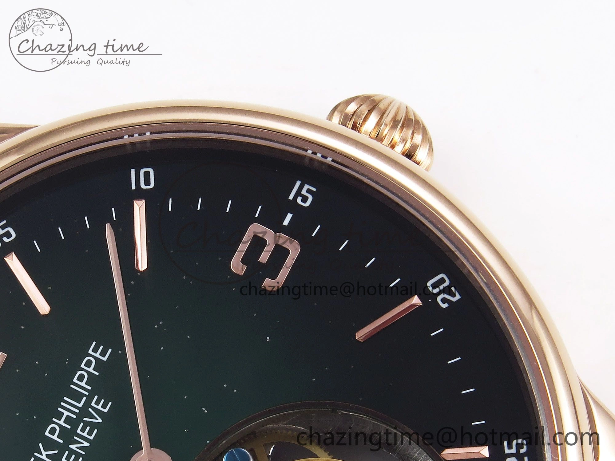 Premium Patek Philippe Tourbillon RG RMSF Edition Dark Green Dial on Black Leather Strap 8735