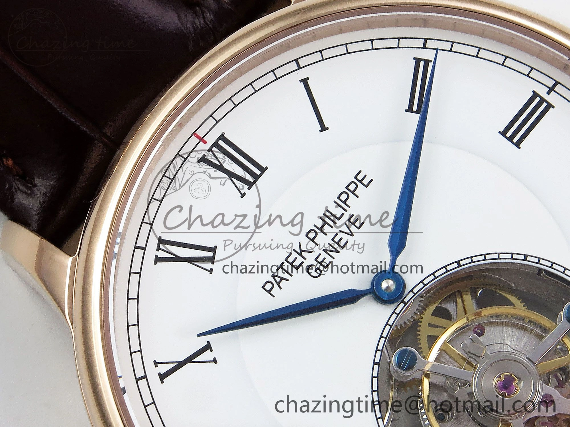 Youthful Patek Philippe Tourbillon RG RMSF Edition White Dial Roman Markers on Brown Leather Strap 8737