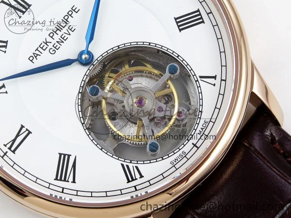 Youthful Patek Philippe Tourbillon RG RMSF Edition White Dial Roman Markers on Brown Leather Strap 8737