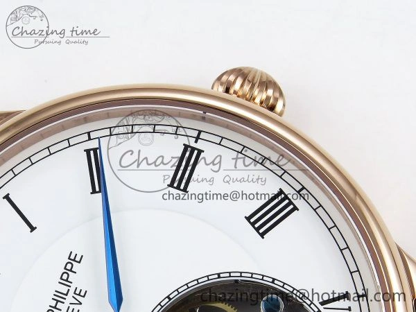 Youthful Patek Philippe Tourbillon RG RMSF Edition White Dial Roman Markers on Brown Leather Strap 8737
