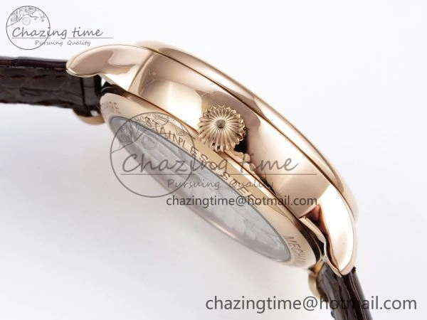Youthful Patek Philippe Tourbillon RG RMSF Edition White Dial Roman Markers on Brown Leather Strap 8737