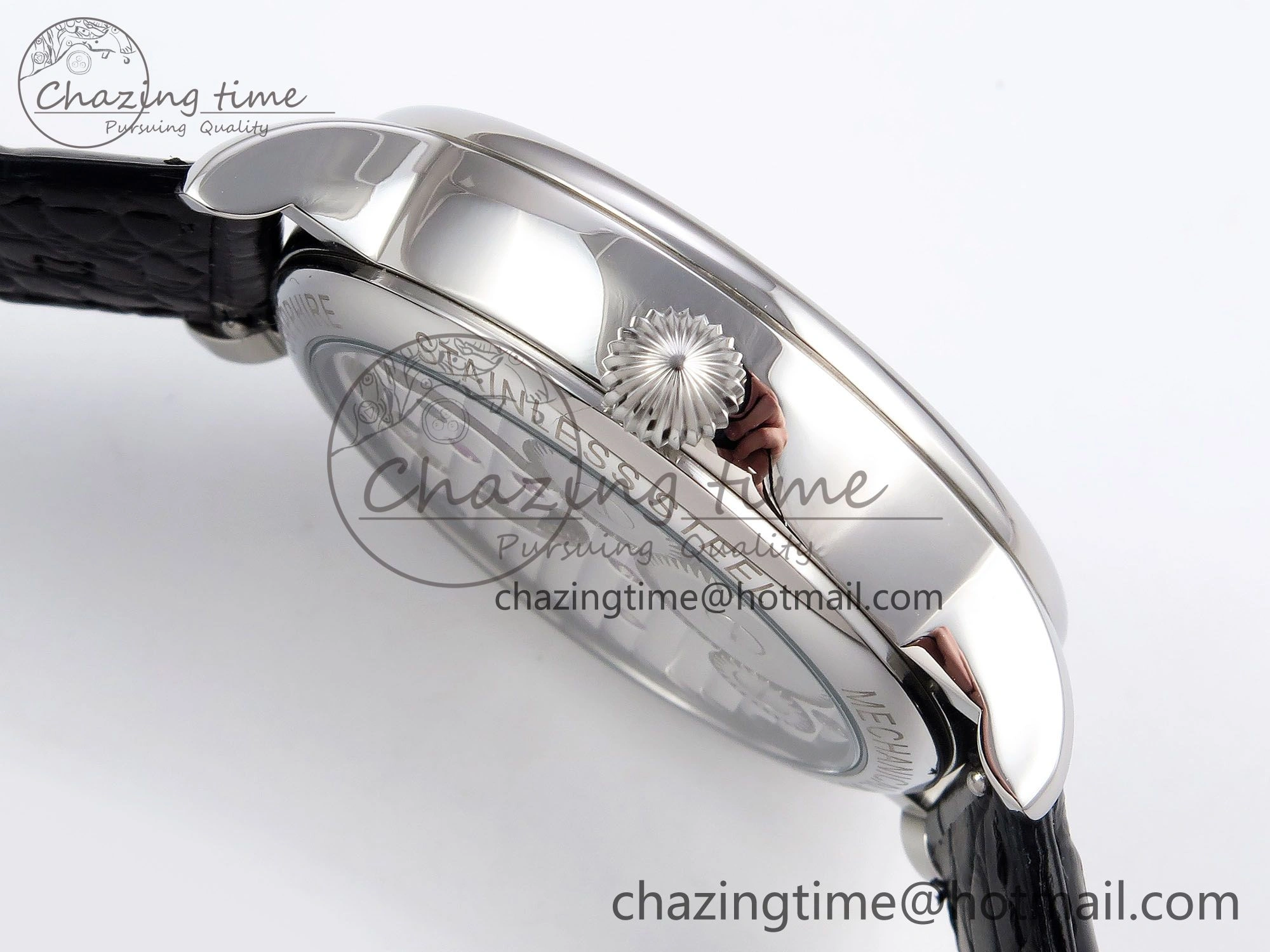 Stretchable Patek Philippe Tourbillon SS RMSF Edition White Dial Numeral Markers on Black Leather Strap 8736
