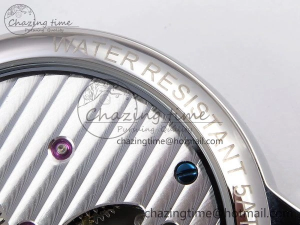 Stretchable Patek Philippe Tourbillon SS RMSF Edition White Dial Numeral Markers on Black Leather Strap 8736