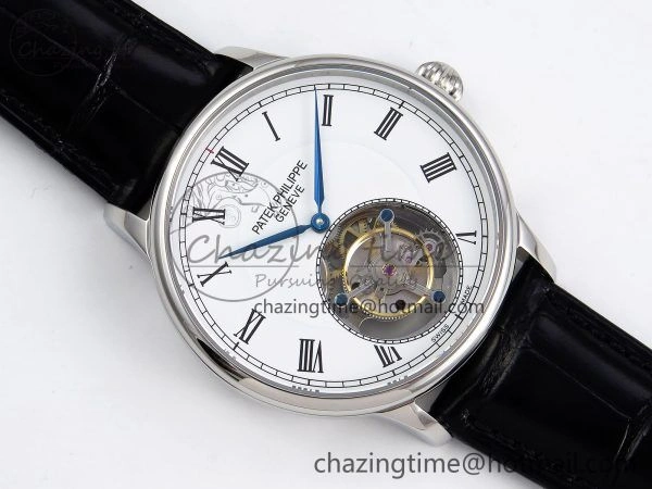 AllSeason Patek Philippe Tourbillon SS RMSF Edition White Dial Roman Markers on Black Leather Strap 8733