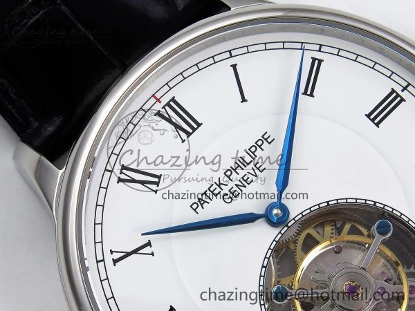 AllSeason Patek Philippe Tourbillon SS RMSF Edition White Dial Roman Markers on Black Leather Strap 8733