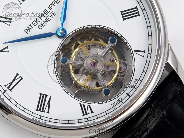 AllSeason Patek Philippe Tourbillon SS RMSF Edition White Dial Roman Markers on Black Leather Strap 8733