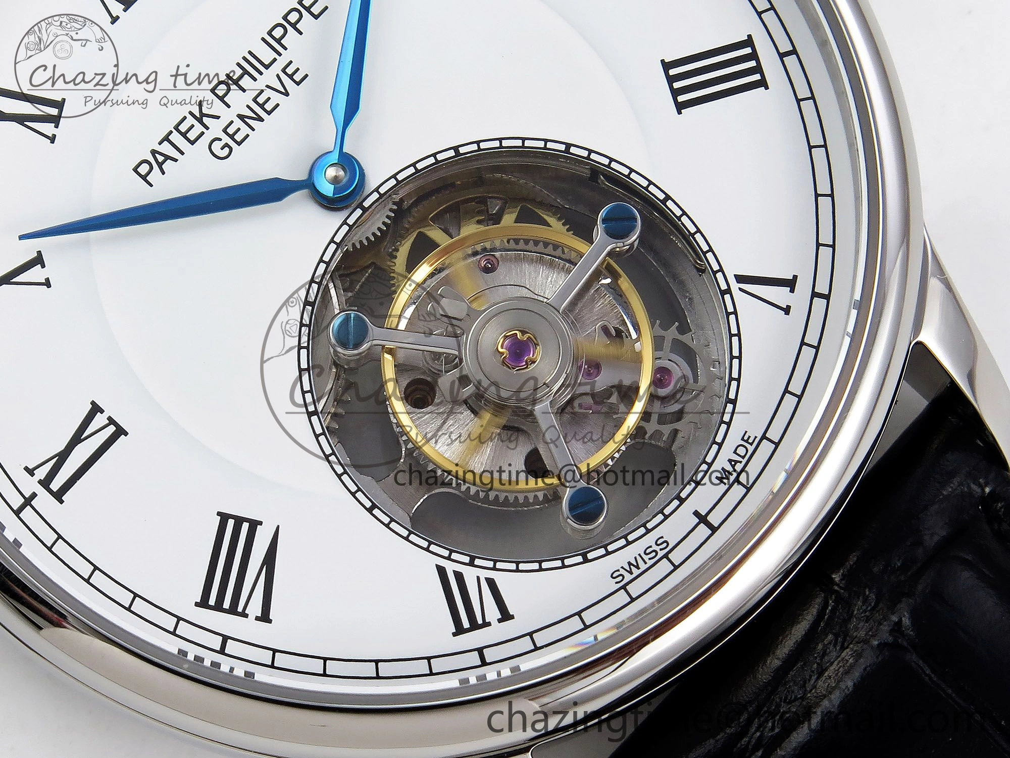 AllSeason Patek Philippe Tourbillon SS RMSF Edition White Dial Roman Markers on Black Leather Strap 8733