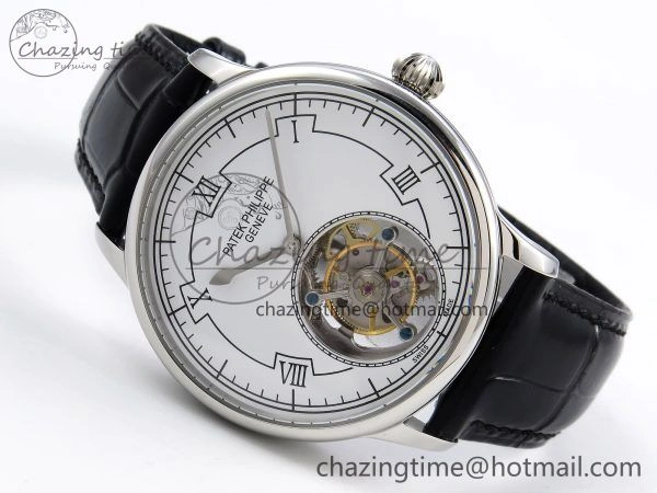 GoAnywhere Patek Philippe Tourbillon SS RMSF Edition White Dial on Black Leather Strap 8734