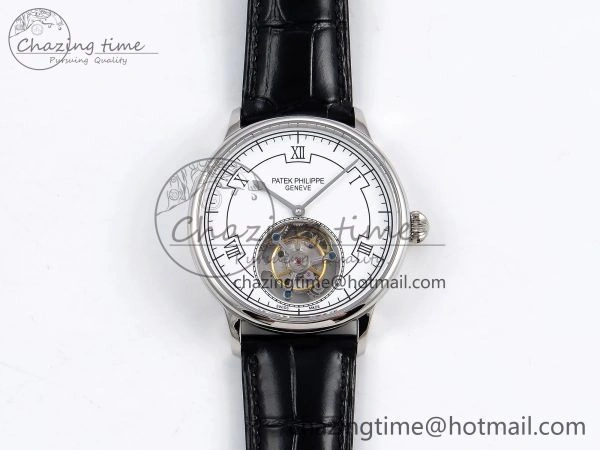 GoAnywhere Patek Philippe Tourbillon SS RMSF Edition White Dial on Black Leather Strap 8734