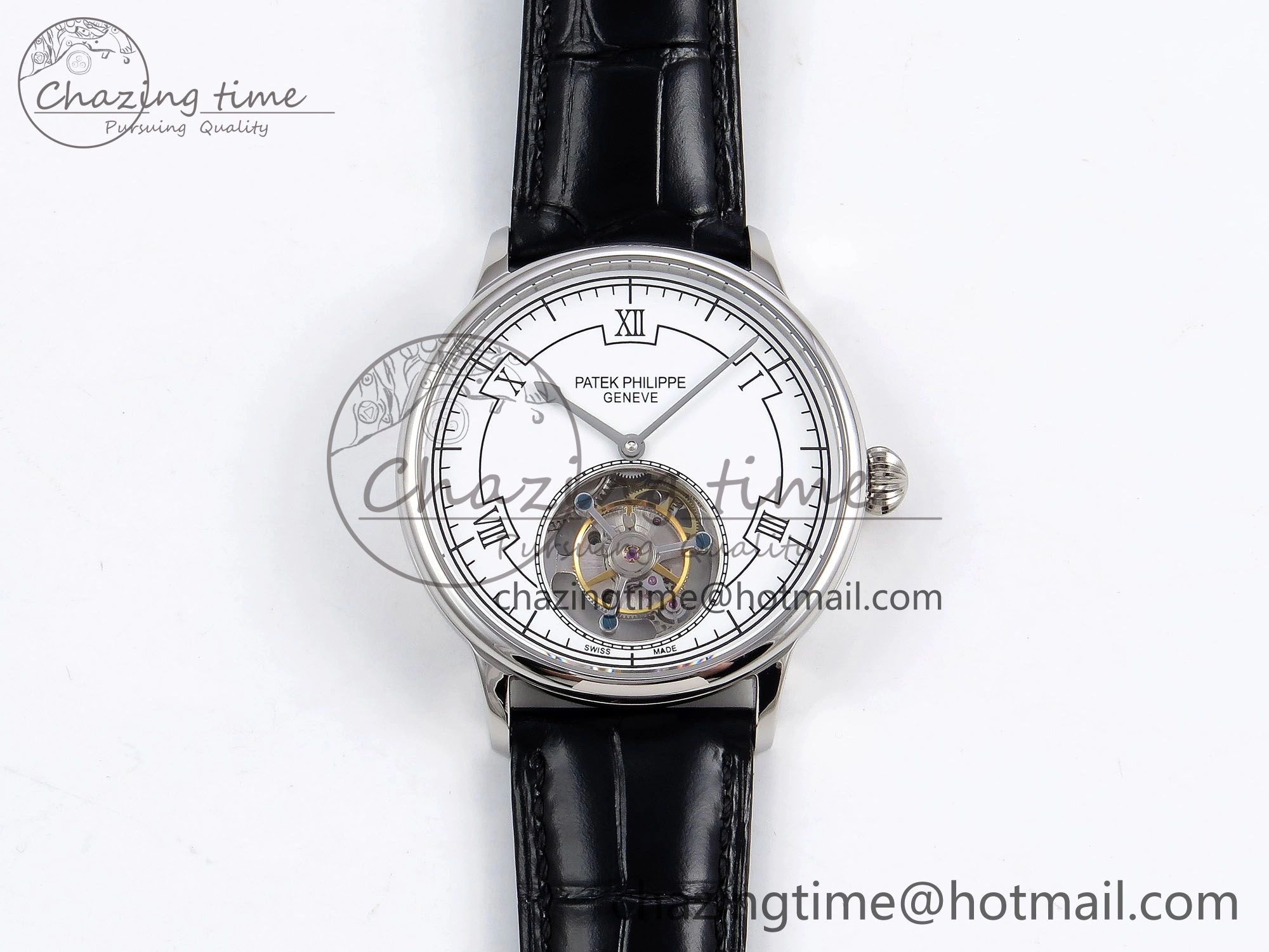 GoAnywhere Patek Philippe Tourbillon SS RMSF Edition White Dial on Black Leather Strap 8734