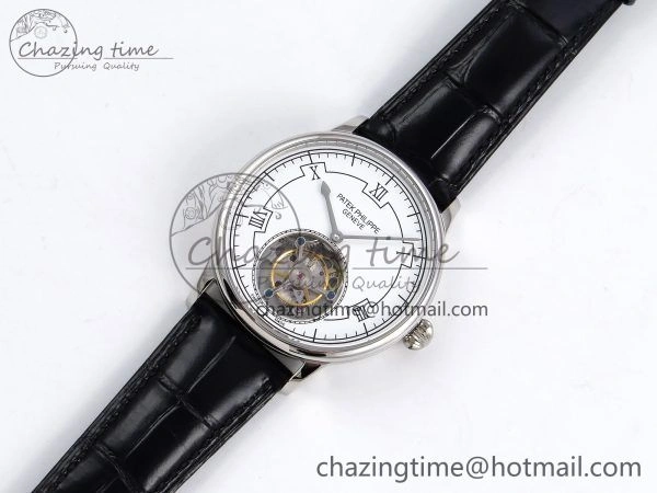 GoAnywhere Patek Philippe Tourbillon SS RMSF Edition White Dial on Black Leather Strap 8734