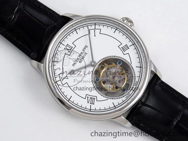 GoAnywhere Patek Philippe Tourbillon SS RMSF Edition White Dial on Black Leather Strap 8734