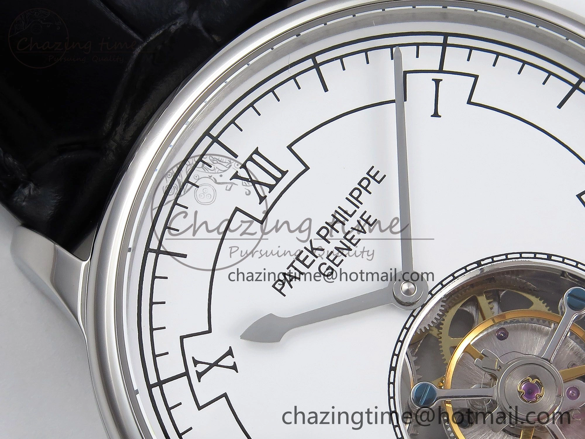 GoAnywhere Patek Philippe Tourbillon SS RMSF Edition White Dial on Black Leather Strap 8734