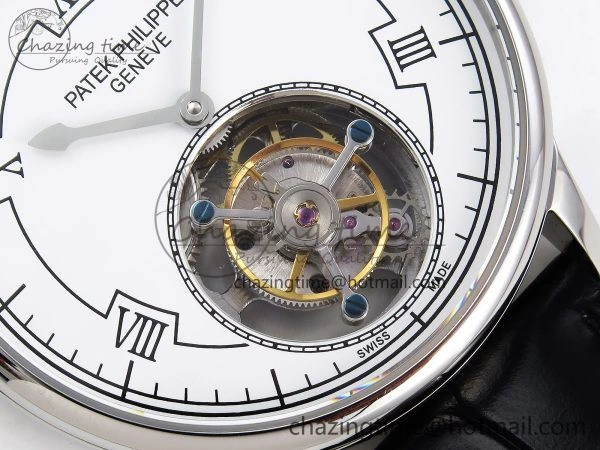 GoAnywhere Patek Philippe Tourbillon SS RMSF Edition White Dial on Black Leather Strap 8734