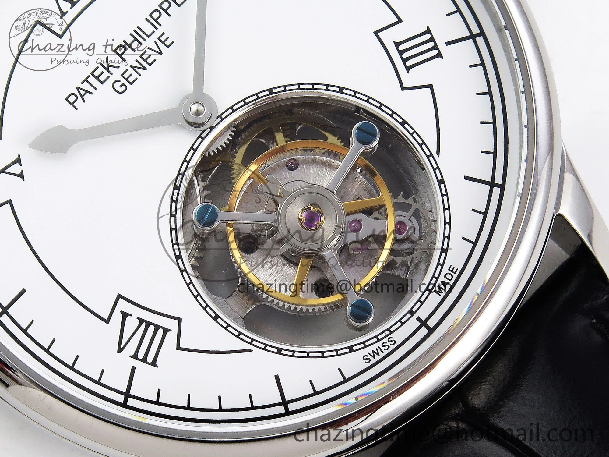 GoAnywhere Patek Philippe Tourbillon SS RMSF Edition White Dial on Black Leather Strap 8734
