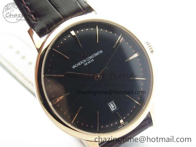 Patrimony 85150 RG MKF 1:1 Best Edition Black Dial On Brown Leather Cal.2450SC Sleek 9969