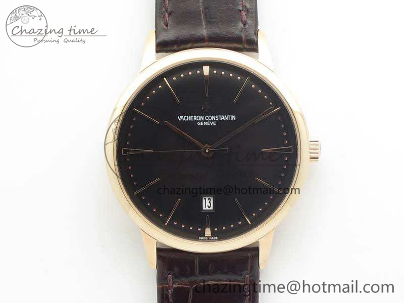 Patrimony 85150 RG MKF 1:1 Best Edition Black Dial On Brown Leather Cal.2450SC Sleek 9969