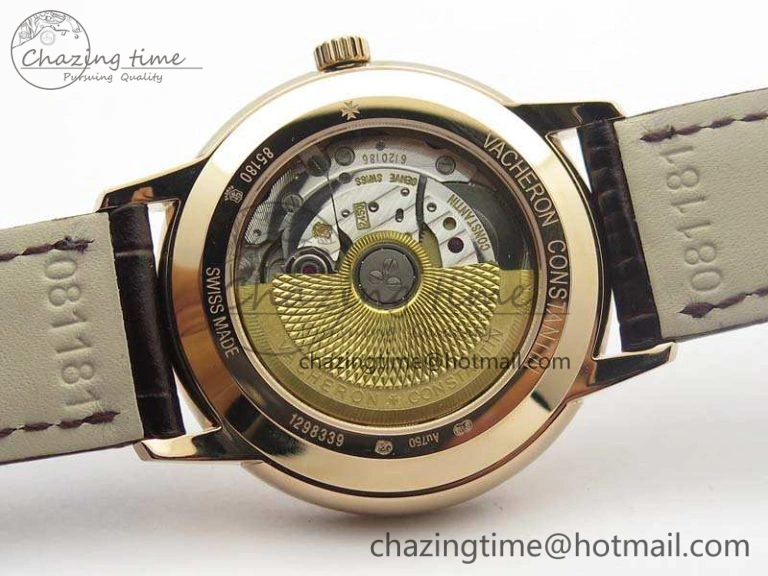 HighQuality Patrimony 85150 RG MKF 1:1 Best Edition Silver White Dial On Black Leather Cal.2450SC 9970