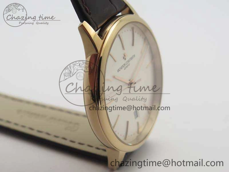 HighQuality Patrimony 85150 RG MKF 1:1 Best Edition Silver White Dial On Black Leather Cal.2450SC 9970