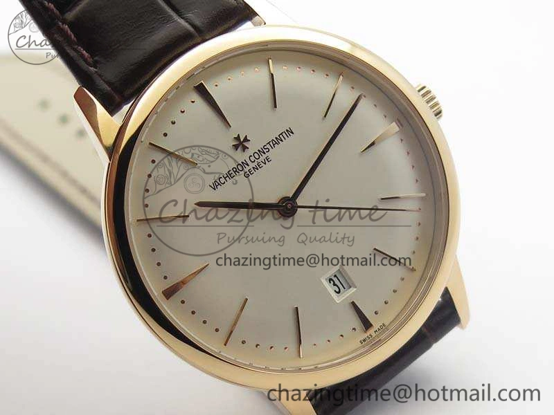 HighQuality Patrimony 85150 RG MKF 1:1 Best Edition Silver White Dial On Black Leather Cal.2450SC 9970