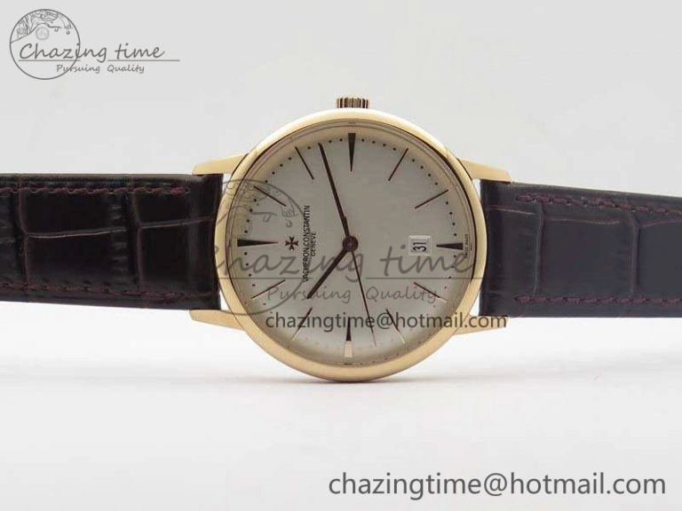 HighQuality Patrimony 85150 RG MKF 1:1 Best Edition Silver White Dial On Black Leather Cal.2450SC 9970