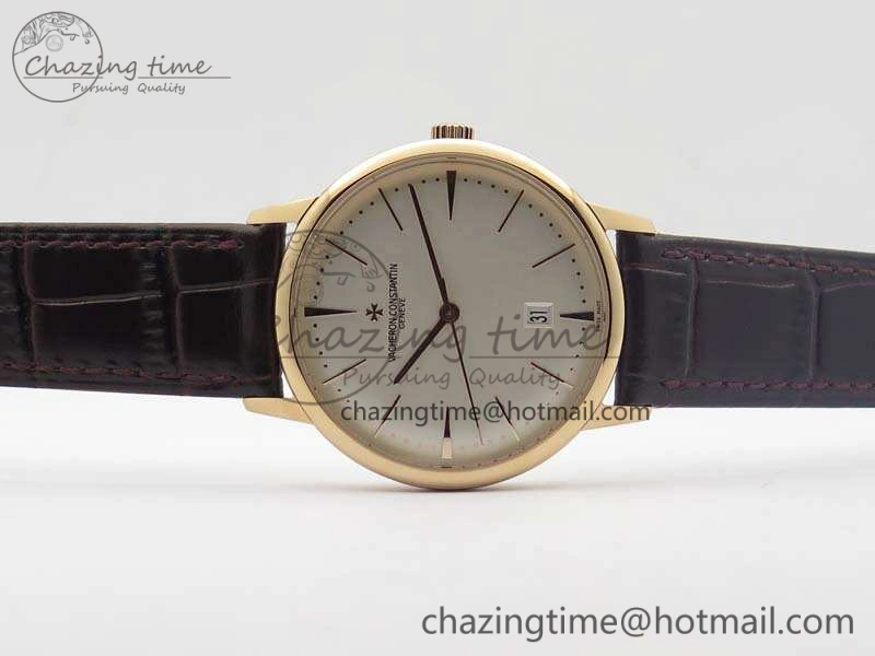 HighQuality Patrimony 85150 RG MKF 1:1 Best Edition Silver White Dial On Black Leather Cal.2450SC 9970