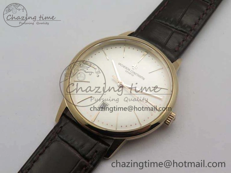 HighQuality Patrimony 85150 RG MKF 1:1 Best Edition Silver White Dial On Black Leather Cal.2450SC 9970