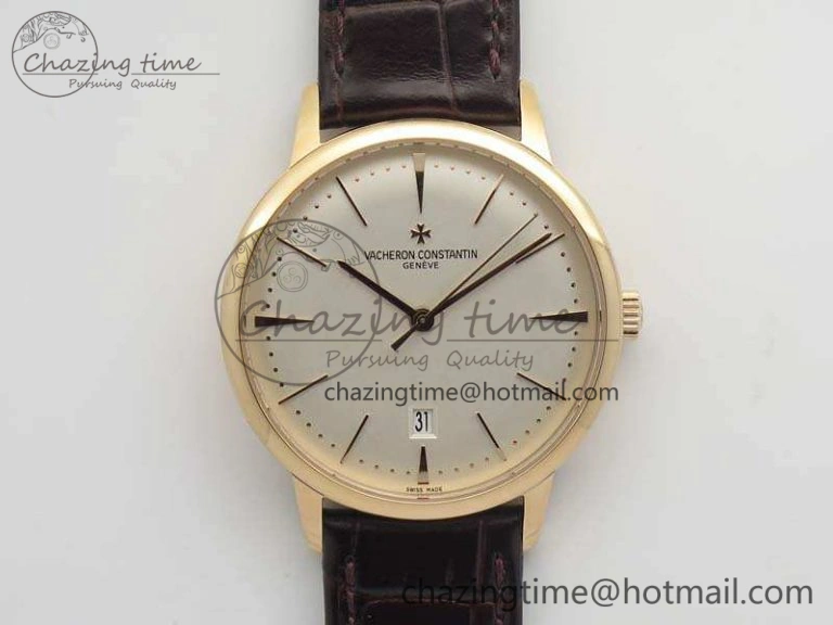 HighQuality Patrimony 85150 RG MKF 1:1 Best Edition Silver White Dial On Black Leather Cal.2450SC 9970