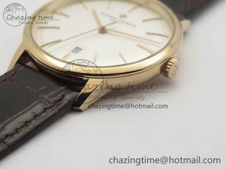 HighQuality Patrimony 85150 RG MKF 1:1 Best Edition Silver White Dial On Black Leather Cal.2450SC 9970