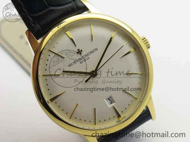 Popular Patrimony 85150 YG MKF 1:1 Best Edition Silver White Dial On Black Leather Cal.2450SC 9968