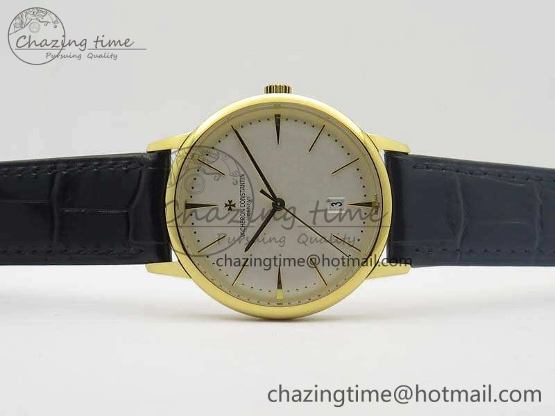 Popular Patrimony 85150 YG MKF 1:1 Best Edition Silver White Dial On Black Leather Cal.2450SC 9968