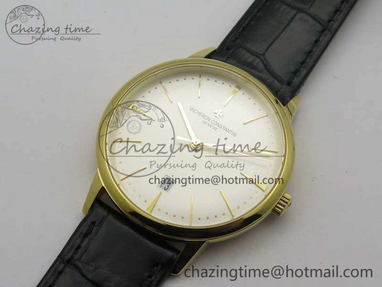 Popular Patrimony 85150 YG MKF 1:1 Best Edition Silver White Dial On Black Leather Cal.2450SC 9968